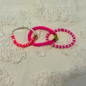 cute handmade clay bead bracelet 3 pack (hot pink)